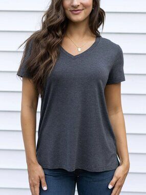 Grace & Lace Charcoal VIP Favorite Perfect V-Neck tee (L)